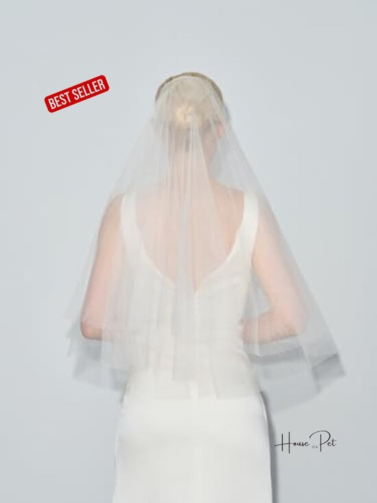 Tulle Bridal Veil with Comb, Simple Cut Edge, Lightweight, 1 or 2 Tier main image 5